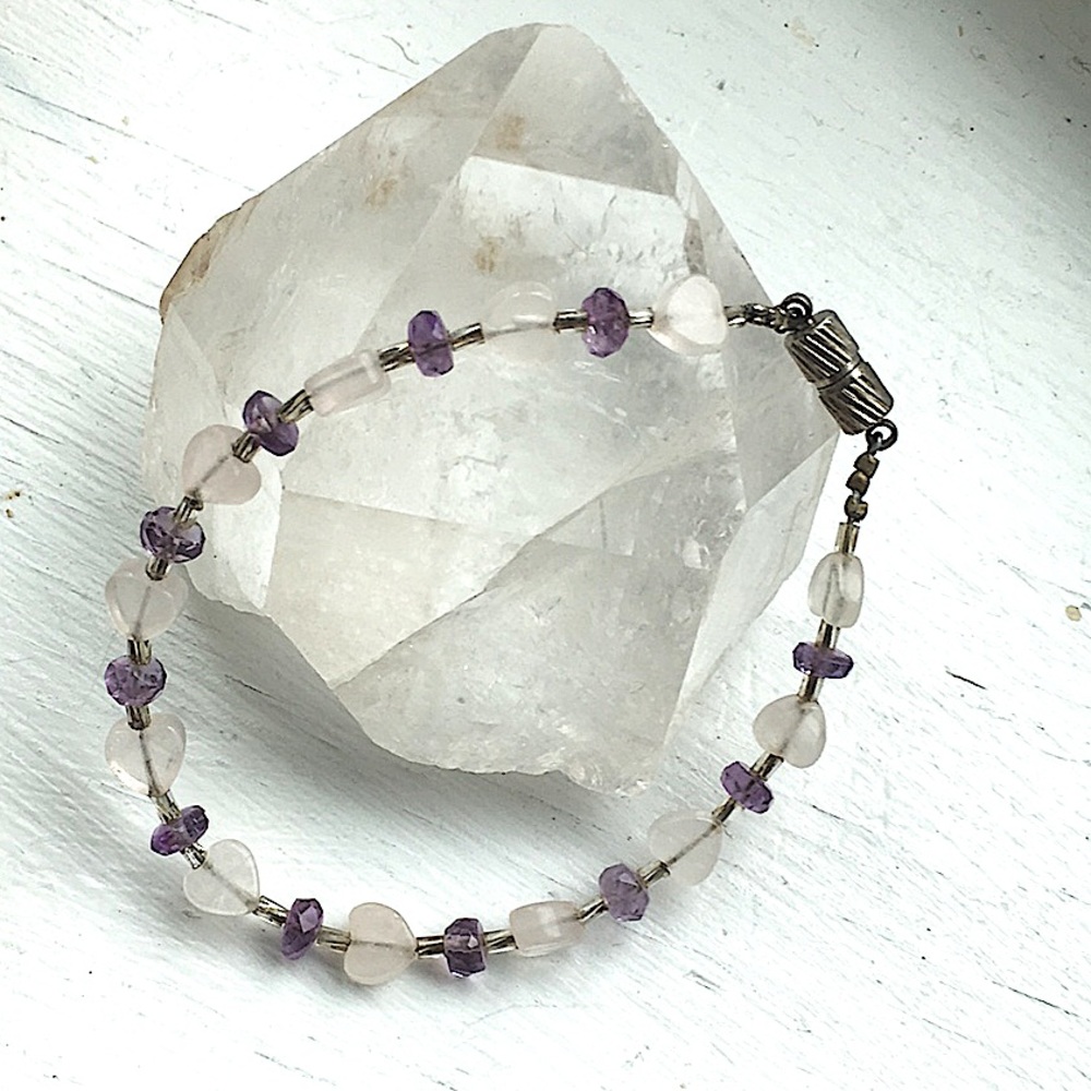 Amethyst and Rose Quartz Magnetic Clasp Bracelet